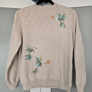 Alfred Dunner St. Moritz Hummingbird Pointelle Yoke Mock Neck Sweater